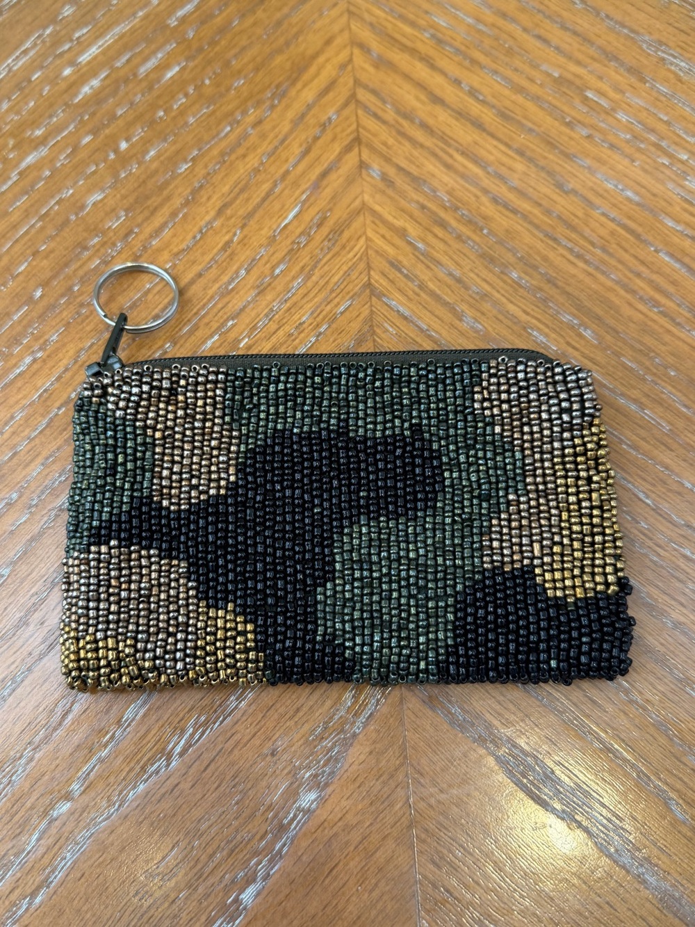 Moyna Beaded Green Camouflage Coin Purse Pouch